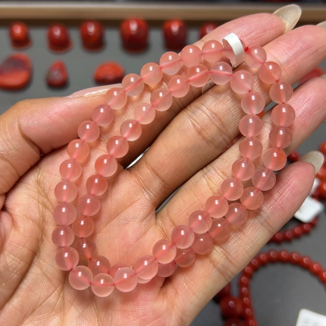 南红玛瑙未镶嵌手串 冰粉双圈 约6.6mm 福利