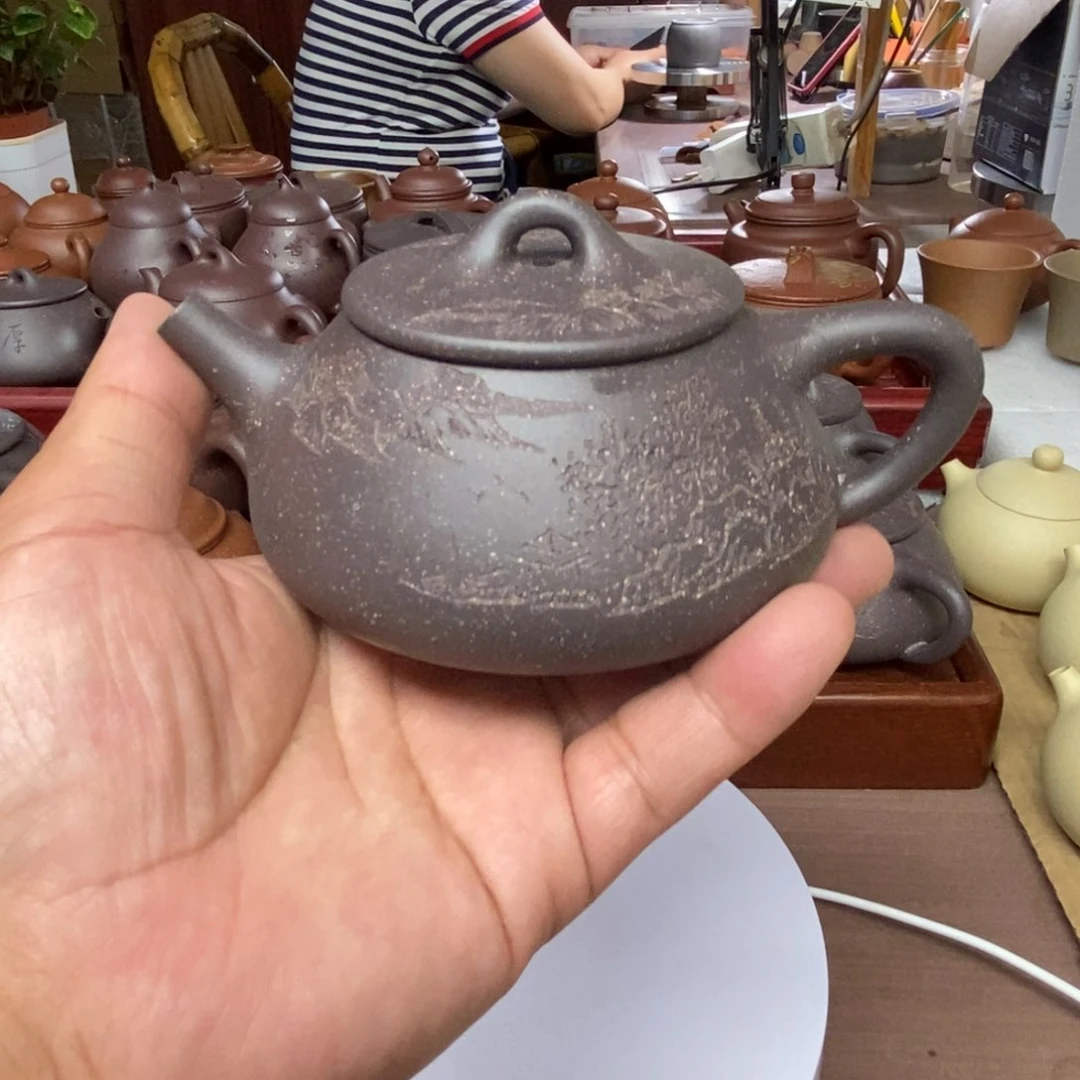 茶壶紫砂湫**莱青灰紫泥石瓢壶160 CC