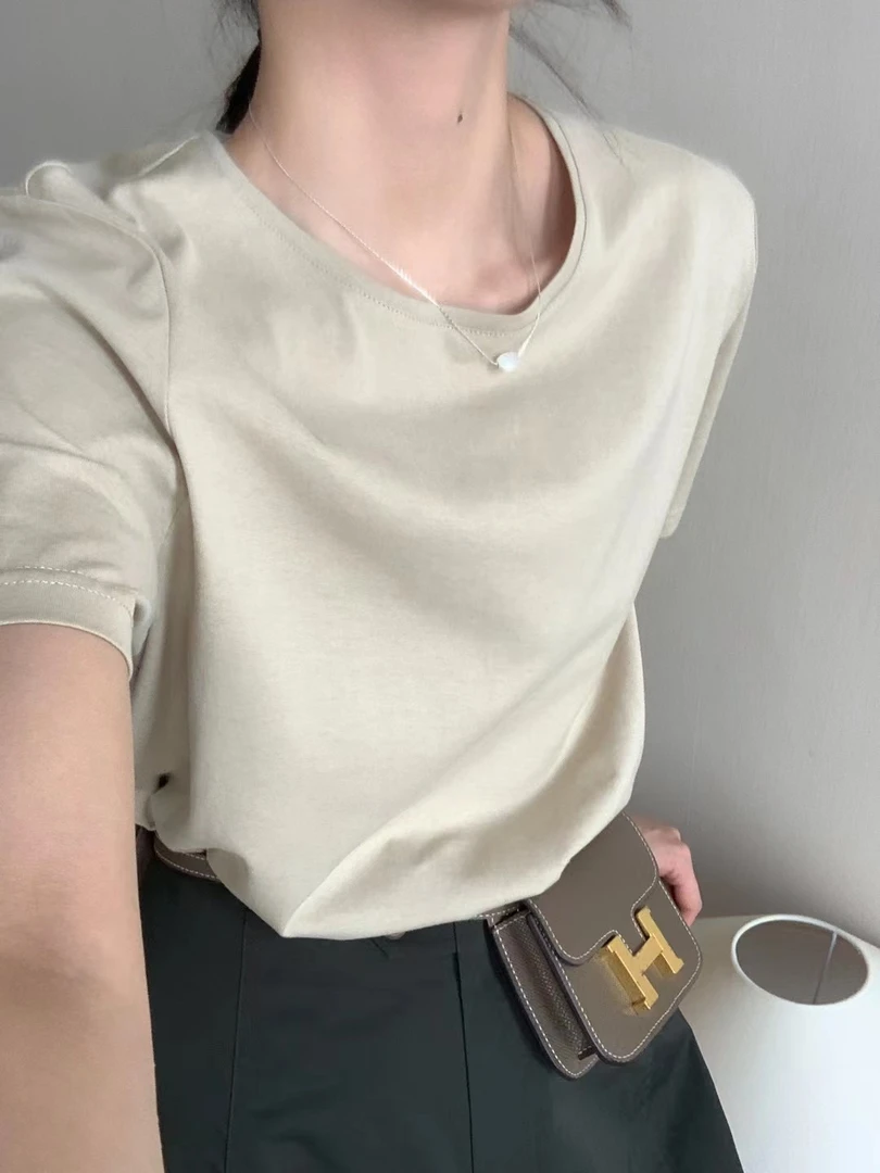 MUSTARD OUR 韩系ins风小个子休闲简约净版纯棉百搭短袖T恤