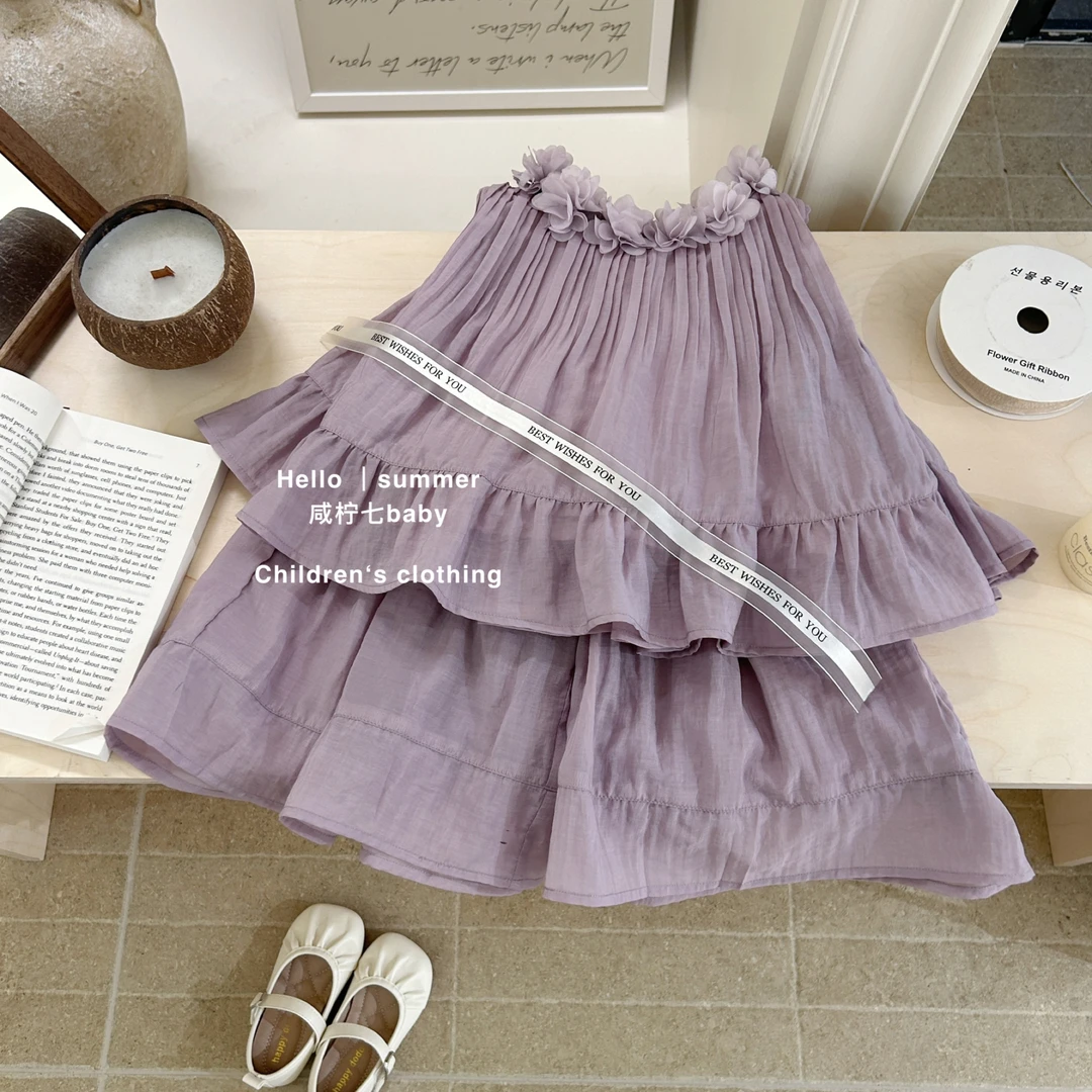 现【咸柠七】高定！女童套装25夏季新款小女孩韩版无袖花边领阔腿裤