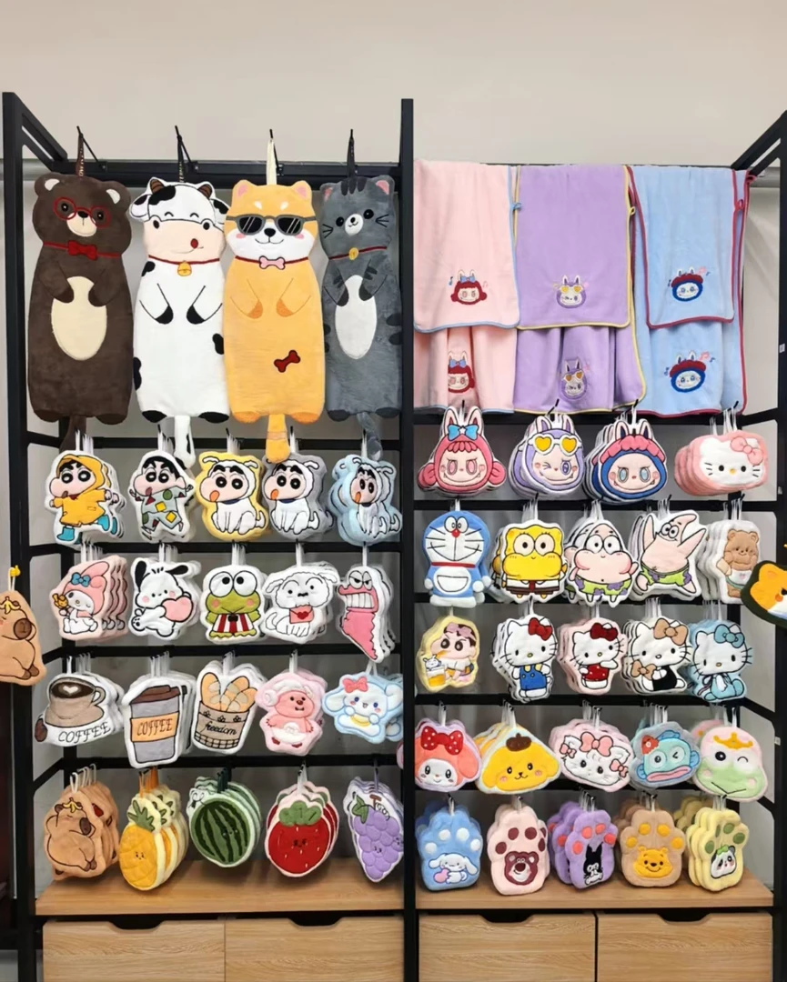 4条装，双层加厚正品，挂式擦手巾加厚吸水珊瑚绒卡通儿童厨房抹布