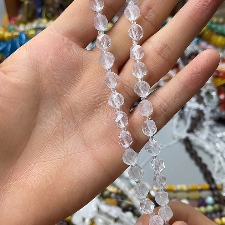 玛瑙/玉髓合金珠宝半成品卡8白水扭珠切面一条