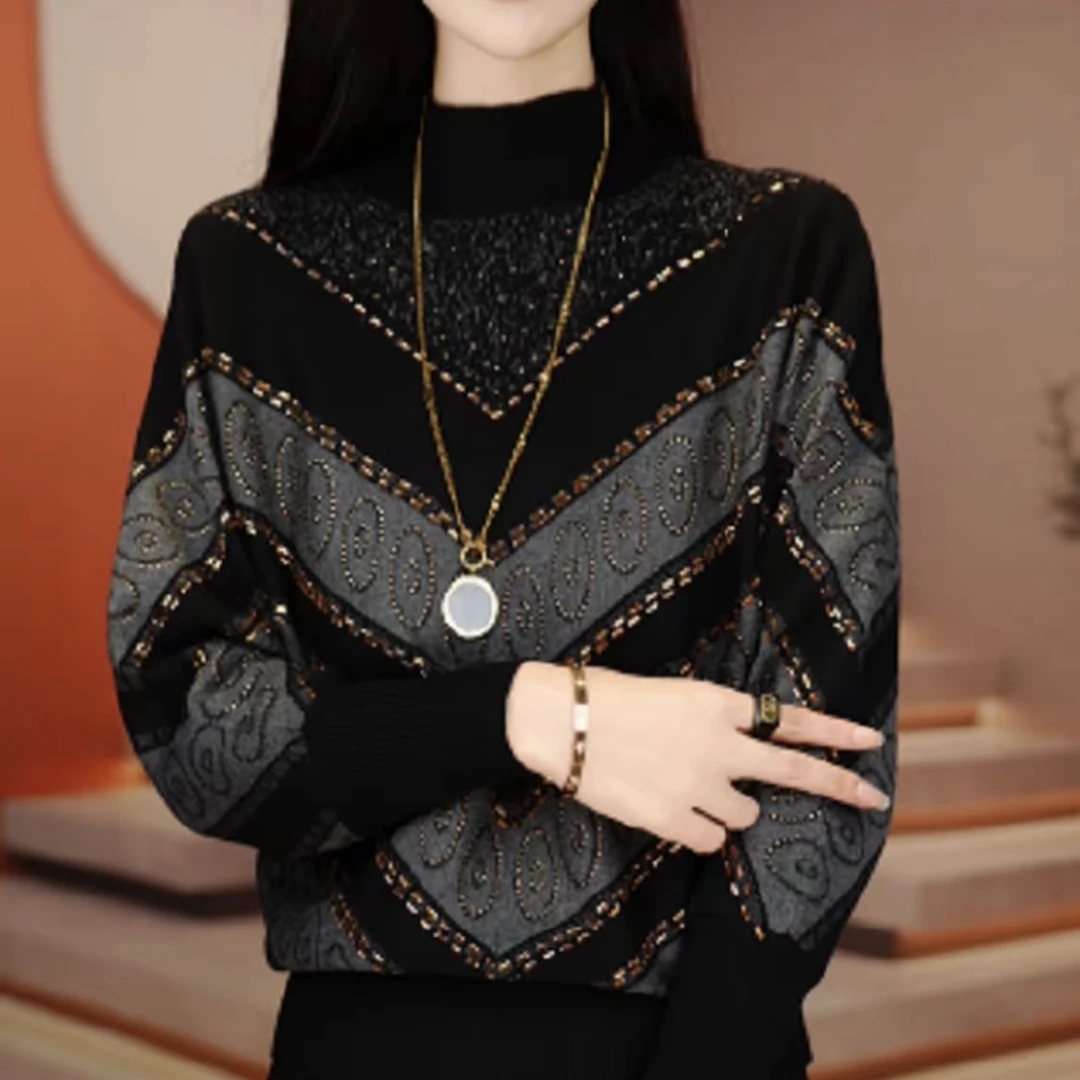 冬季百搭潮流显瘦高档新款针织衫中老年妈妈女装长袖复古气质毛衣