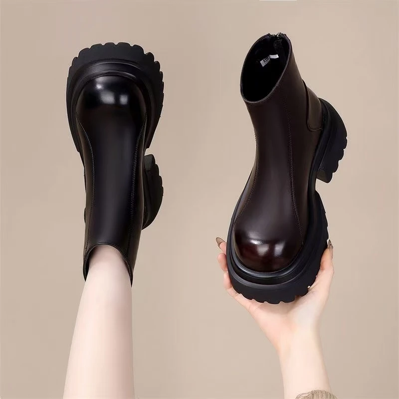 厚底增高切尔西短靴女2025新款冬季加绒英伦风洋气爆款烟筒马丁靴