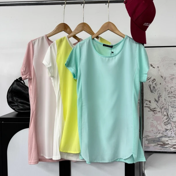 三色拼接显瘦运动透气夏季拼色休闲T恤