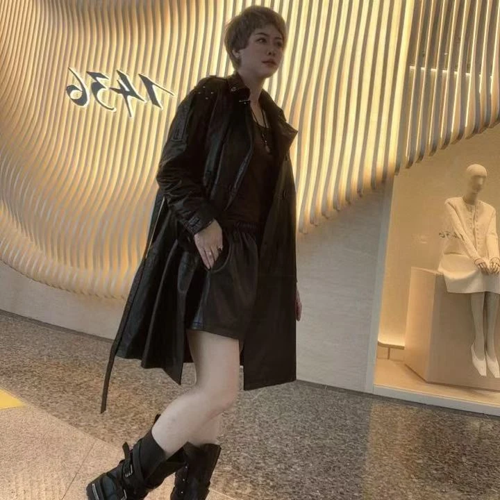 《铭嘉诗丹品牌优选》高奢牛皮风衣外套8816 衣长96 卡码拍小