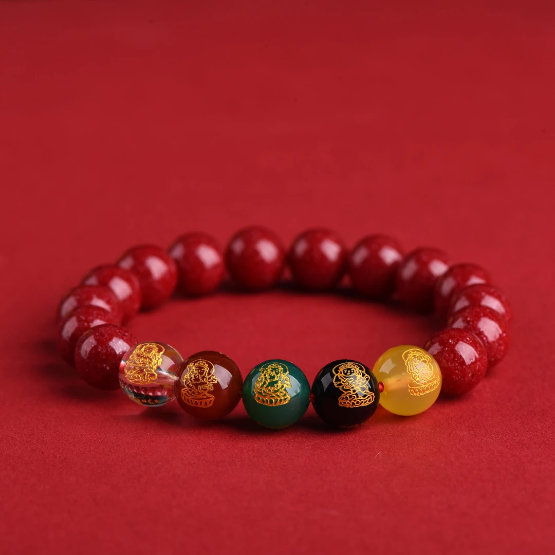 含辰砂工艺品【老师推荐】五路财神手串高透光晶体砂