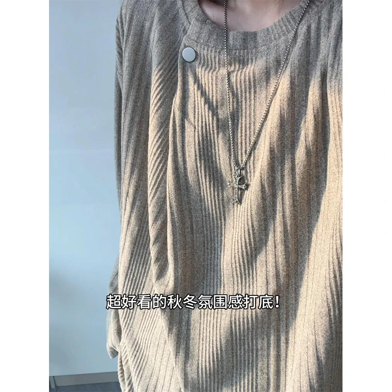 老钱风针织卫衣男女同款cleanfit慵懒风长袖t恤男内搭打底衫上衣