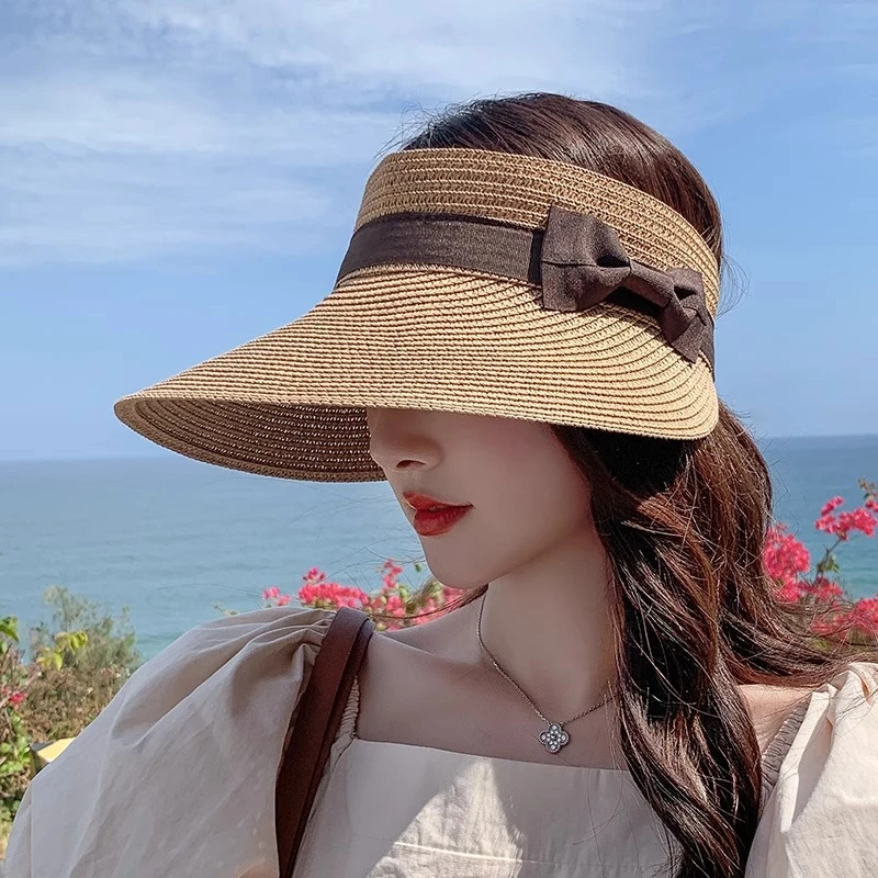 2025新款防晒帽可折叠帽子遮阳帽女夏防晒海边度假沙滩草帽显脸小