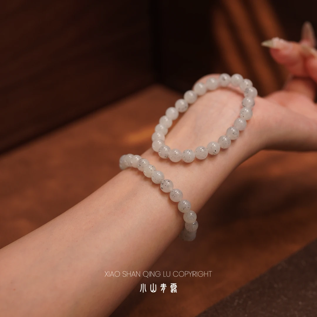【HJY2170】和田玉青花点墨手串 长度17cm珠子8mm左右-多样性发其一