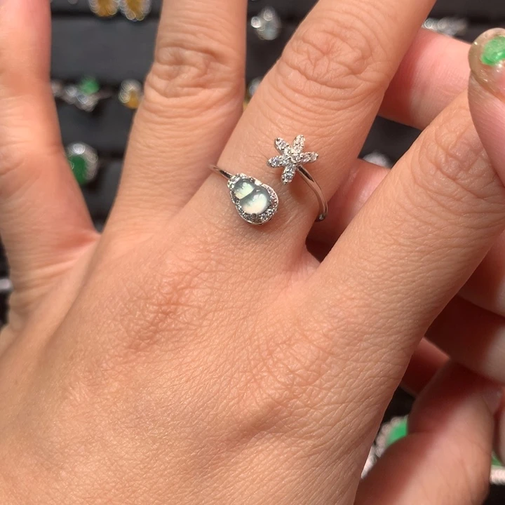 翡翠银S925镶嵌戒指戒指