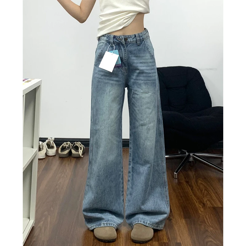 微胖mm设计感宽松显瘦牛仔裤女2025新款高腰美式复古垂感阔腿长裤