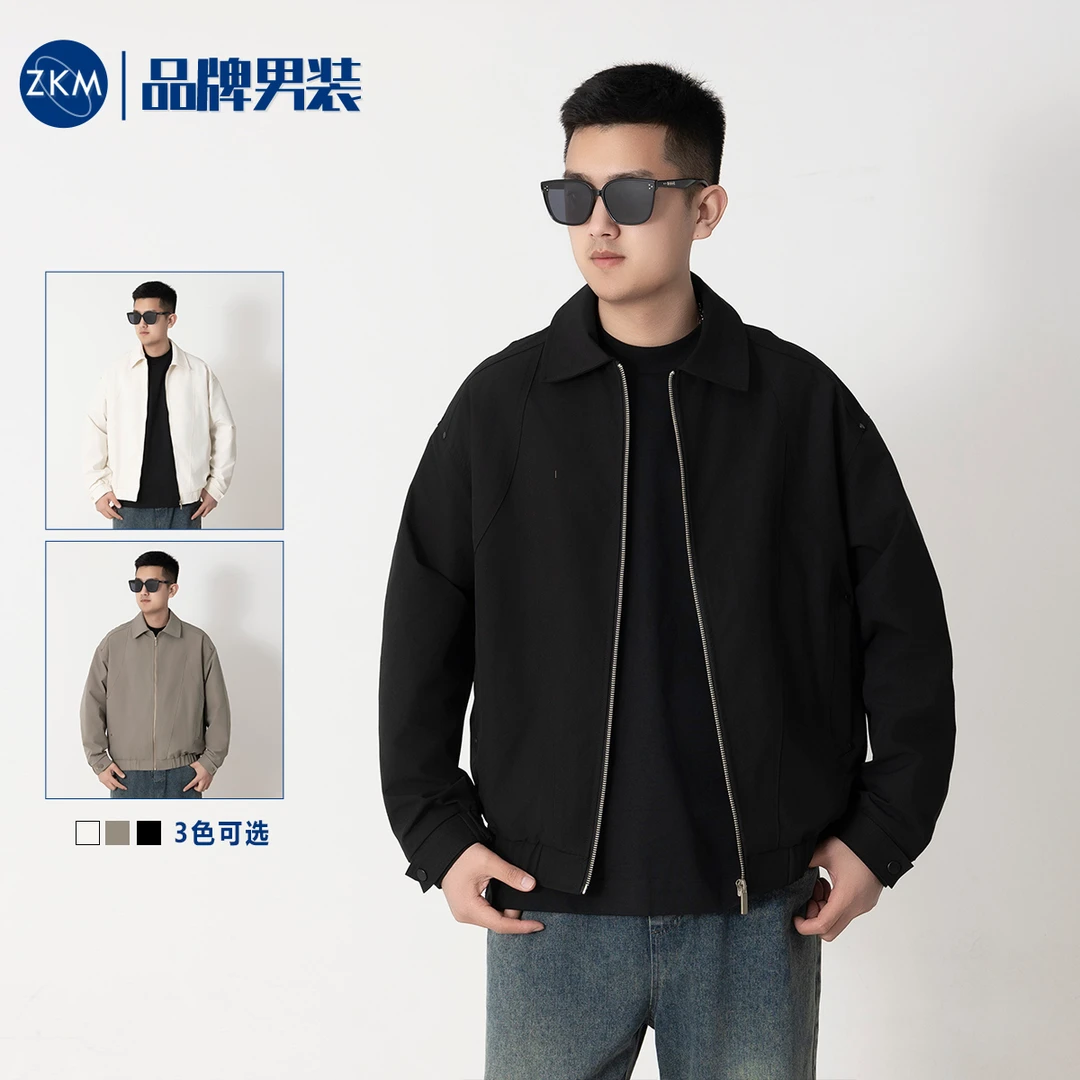 【高货原创】ZKM-25010春季拼接休闲男外套时尚潮流翻领拉链夹克Q