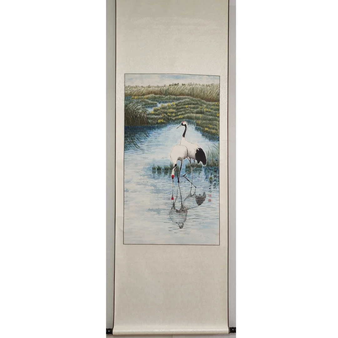 664  纯手绘老字画《鹤》中堂  尺寸 137×68