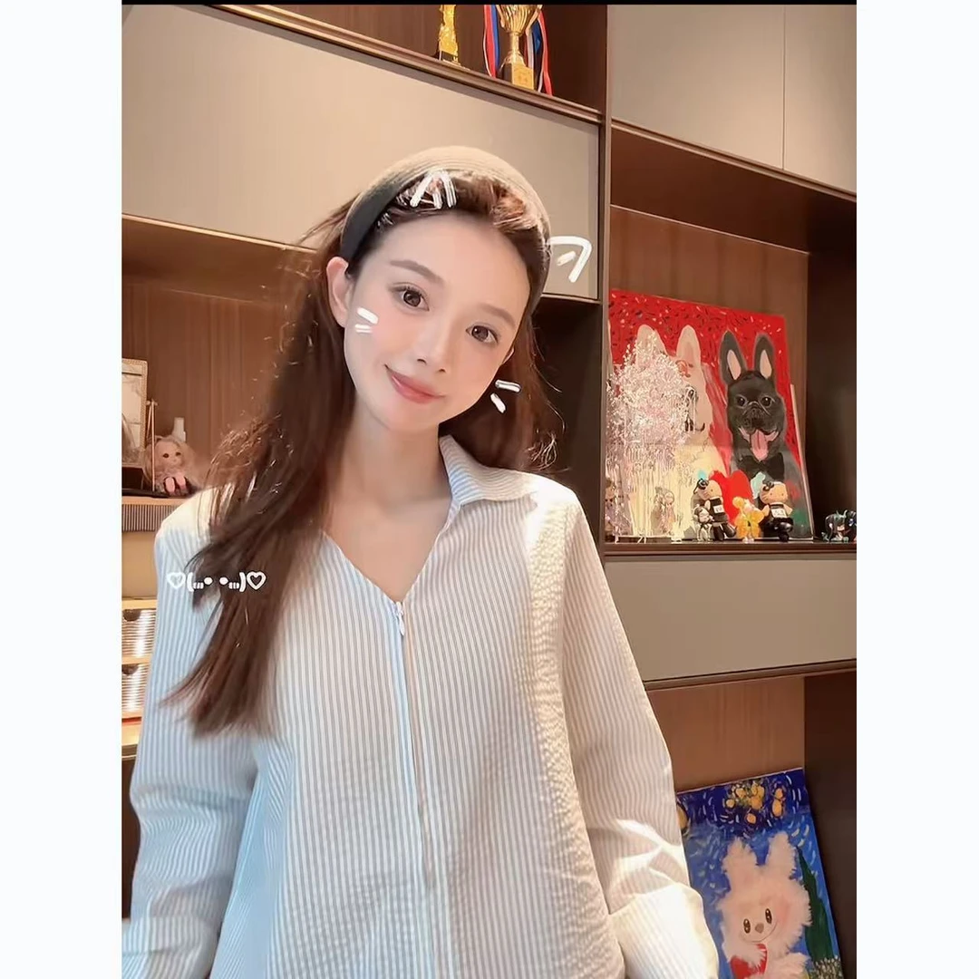 【痘痘私服】|【智性松弛】V领条纹拉链正肩衬衫