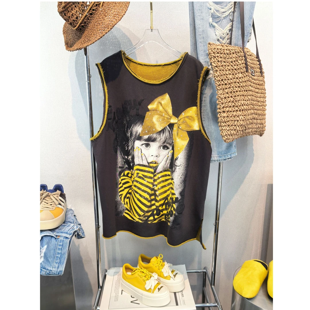 萝茜妮嫚夏季宽松型圆领时尚中国风百搭设计师个性印花背心抖音