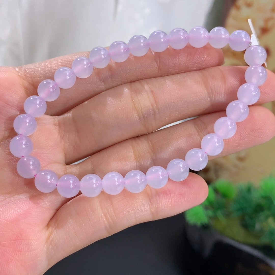 翡翠未镶嵌手串卡6.2冰胶淡淡粉紫手串