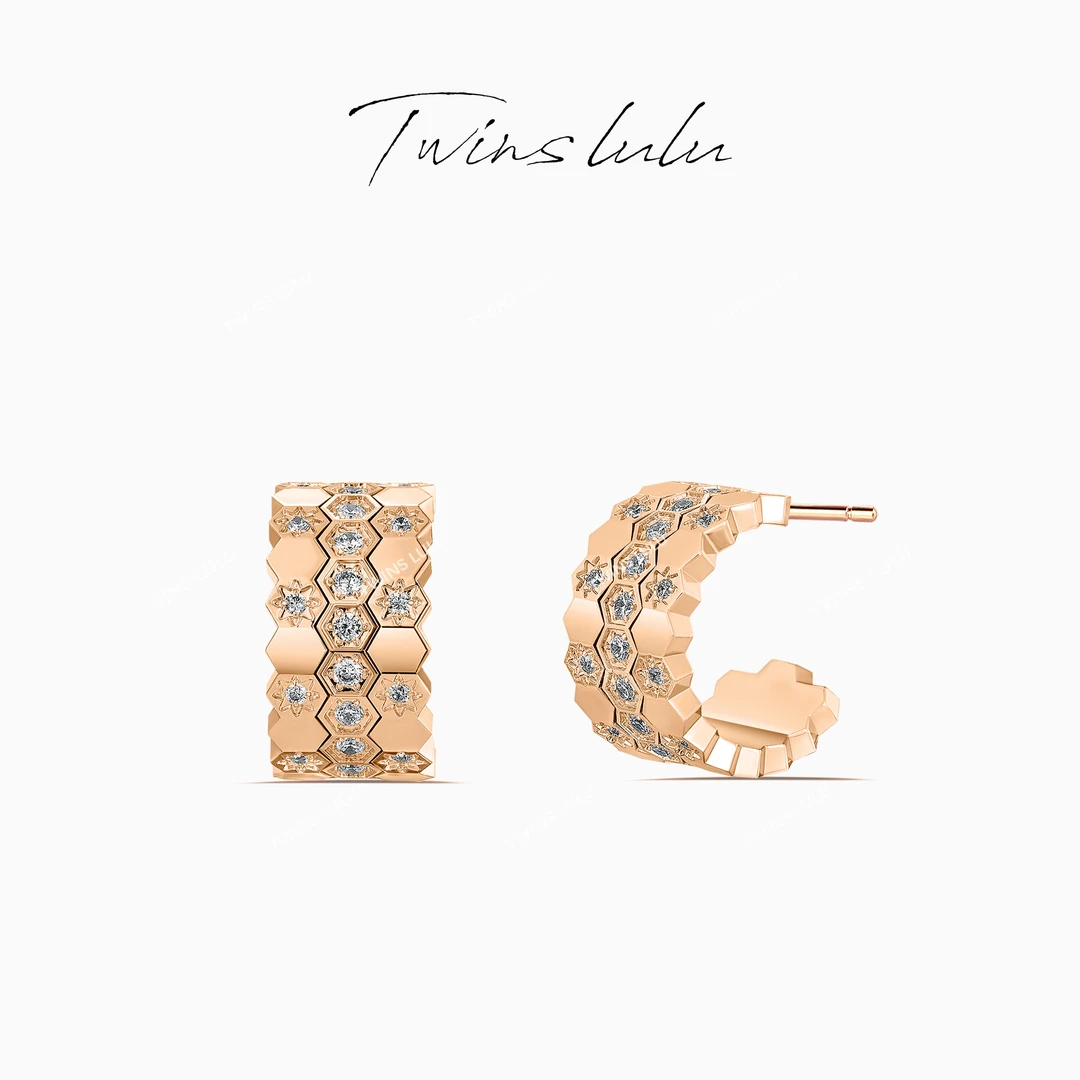 TWINS LULU 镀k金 时尚轻奢设计师个性气质蜂巢C型耳环TSL2143
