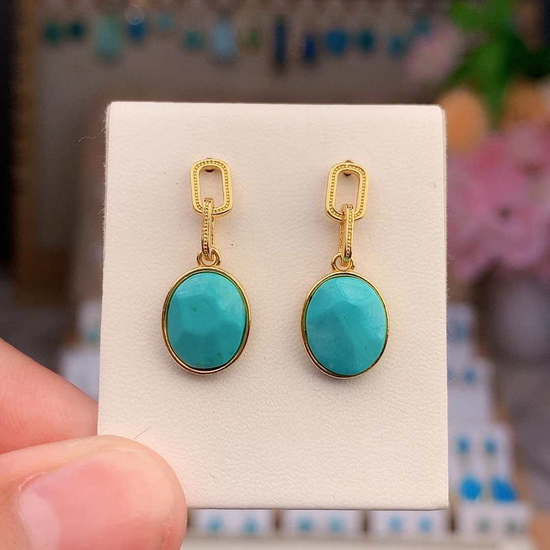 银S925镶嵌绿松石耳饰