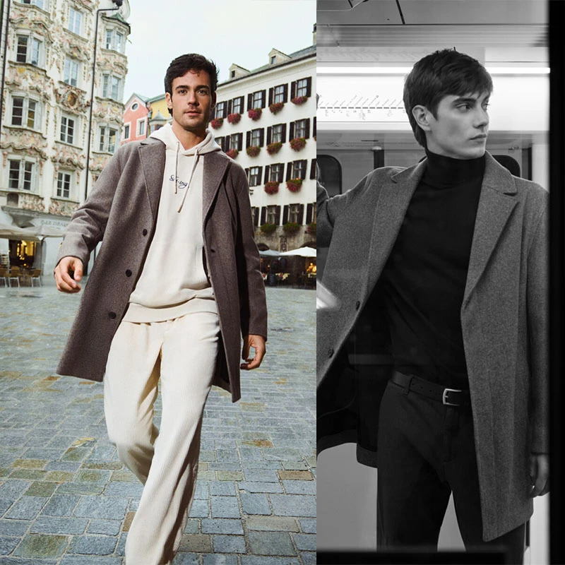 中长款毛呢大衣男士商务休闲青年秋冬季立领单排扣呢子风衣外套