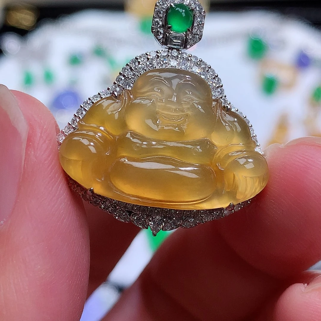 翡翠戒指18K金镶嵌吊坠