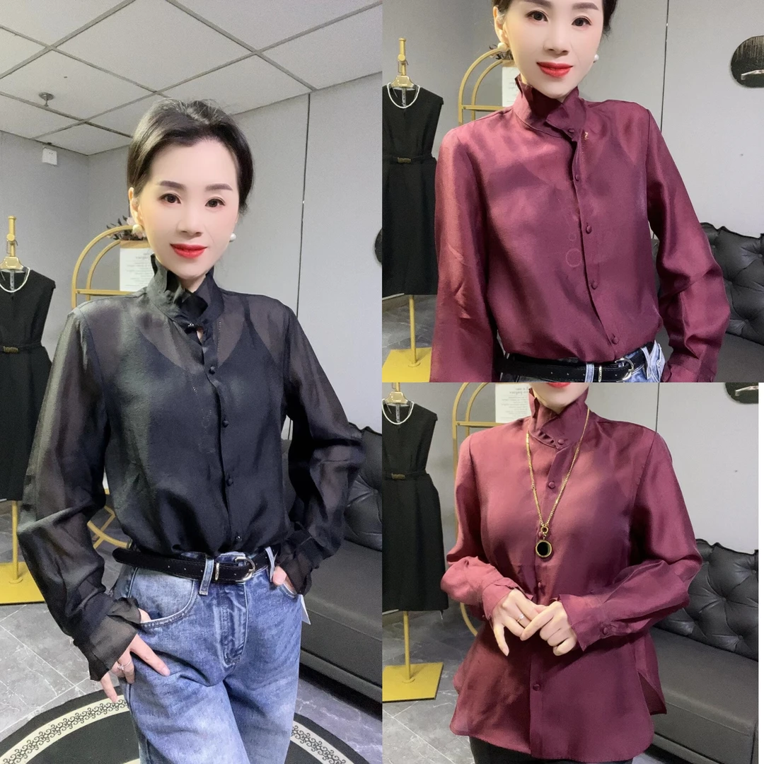 【冬季新版】韩系立领纯色衬衫女宽松显瘦气质百搭上衣