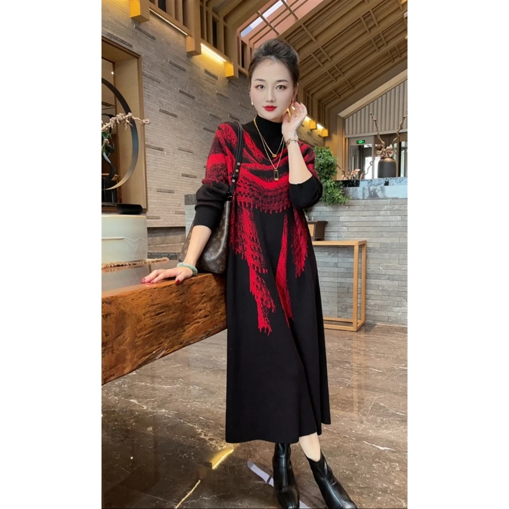 加厚宽松毛衣大码女装胖mm冬季保暖百搭显瘦气质女毛衣连衣裙1112