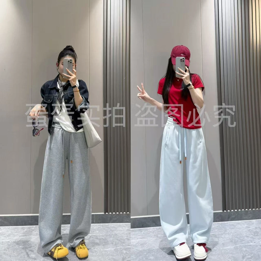 【蛋蛋专属】轻云2025高定清新马卡龙美式百搭休闲抽绳弯刀阔腿裤