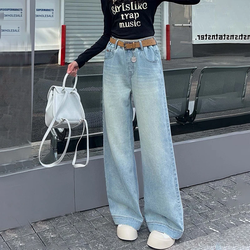 热销女童裤子春装2025新款儿童牛仔阔腿裤宽松直筒洋气女中大童潮