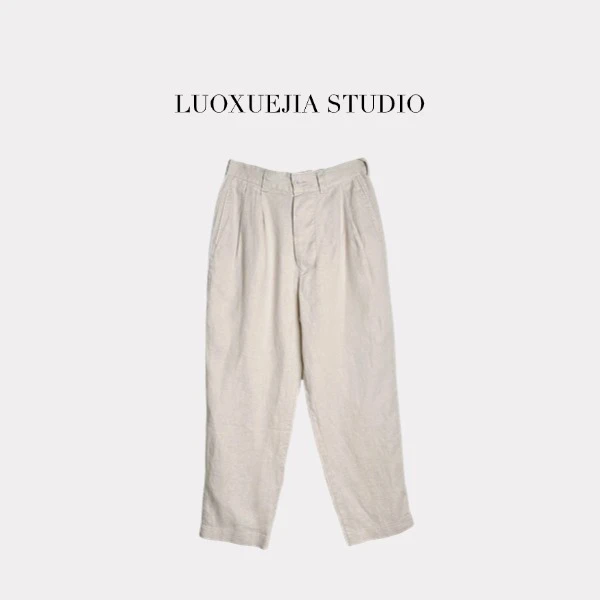 LXJ25125「所向自然」老钱风舒适透气半松紧腰锥形裤