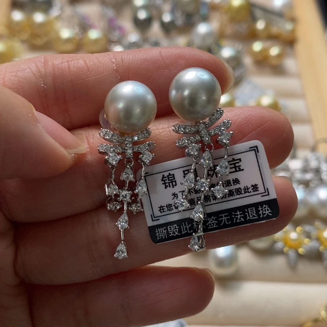 海水珍珠耳饰银S925镶嵌