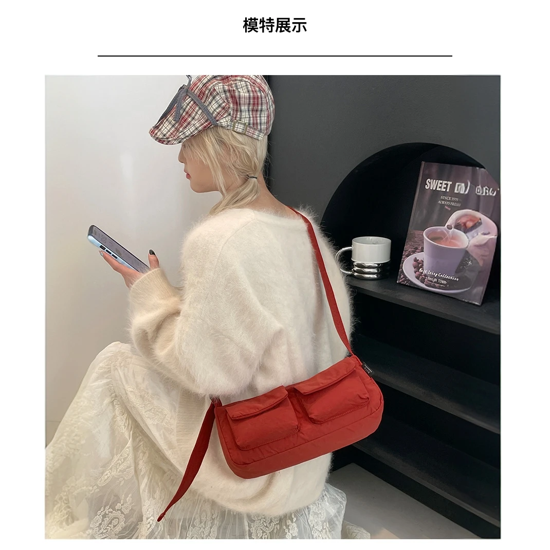 韩国ins博主同款设计感多口袋单肩腋下包时尚百搭辣妹托特手提包