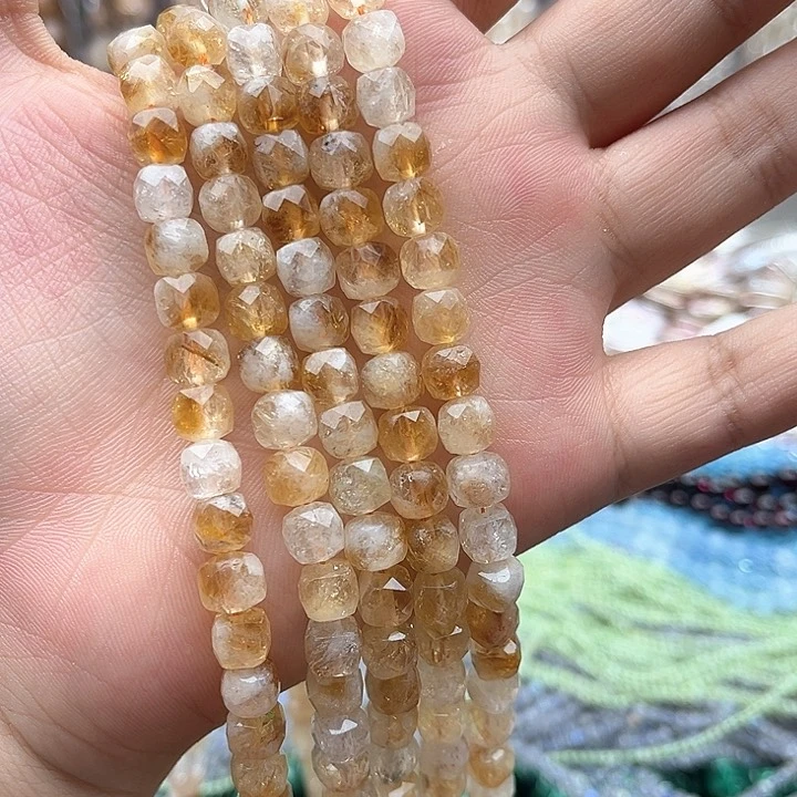 未镶嵌玛瑙/玉髓珠宝半成品一条6.5mm左右黄塔晶方糖