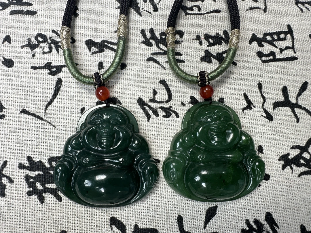 【王美丽】保真天然和田玉碧玉大肚佛约45mm（多样性发一件）