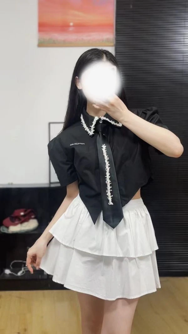 0046-短袖白色高腰时尚百搭女士夏季学院风*070