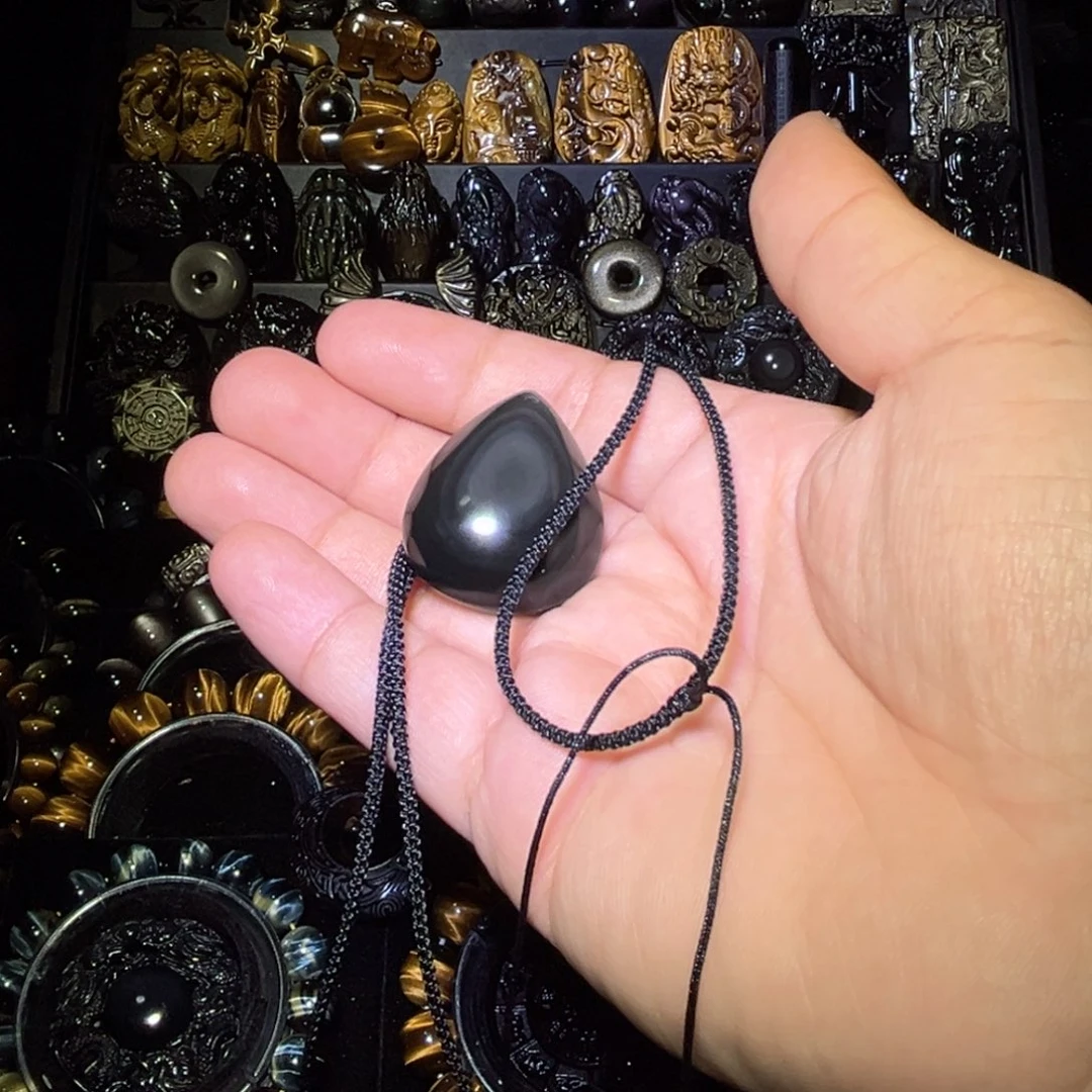 未镶嵌黑曜岩手链༊****天然彩虹眼黑曜石水滴
