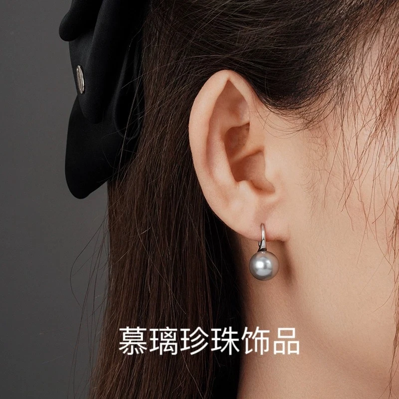 青沧 天然可刮粉 天然灰色淡水珍珠10mm耳钉 139