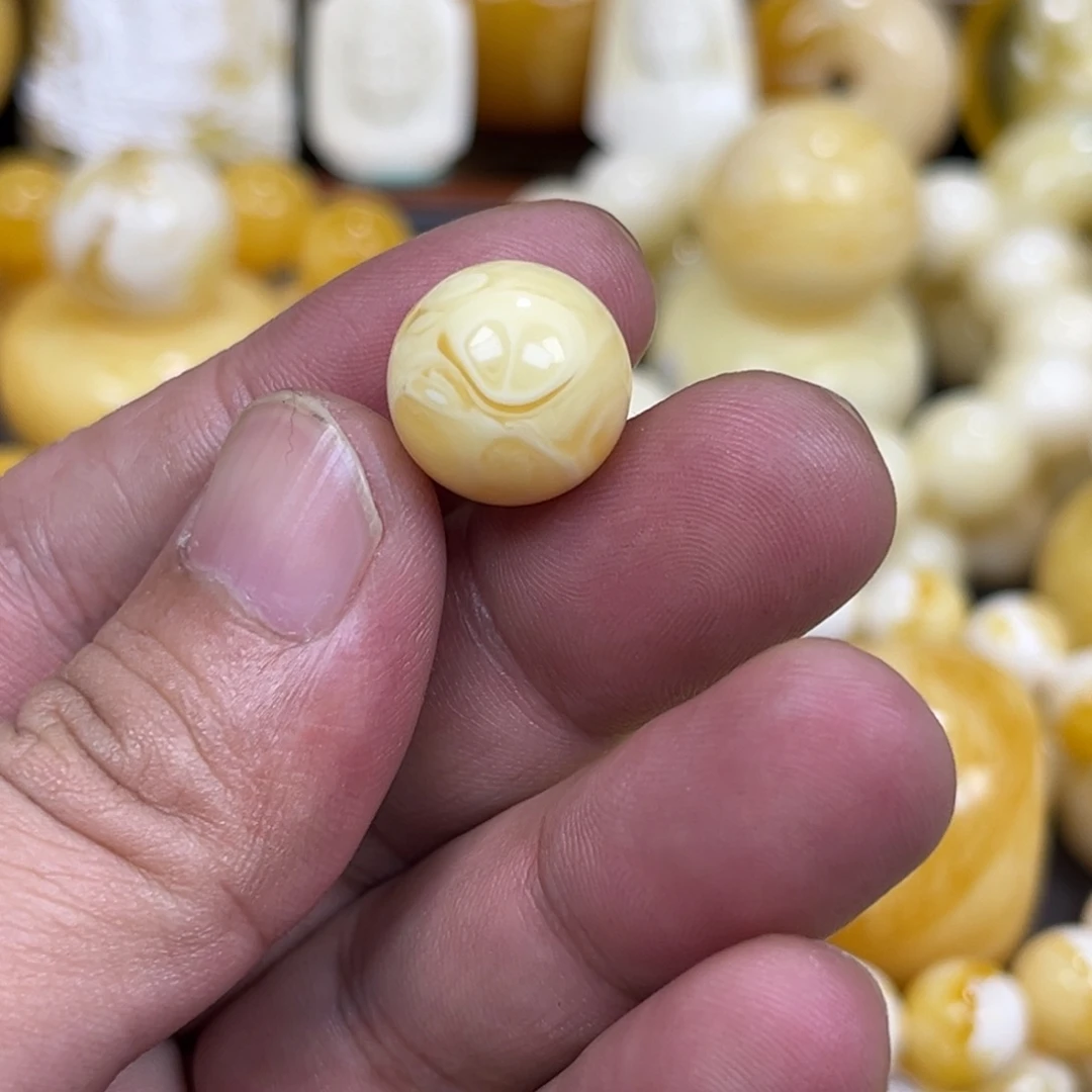 琥珀未镶嵌手串粉橘圆珠14mm+