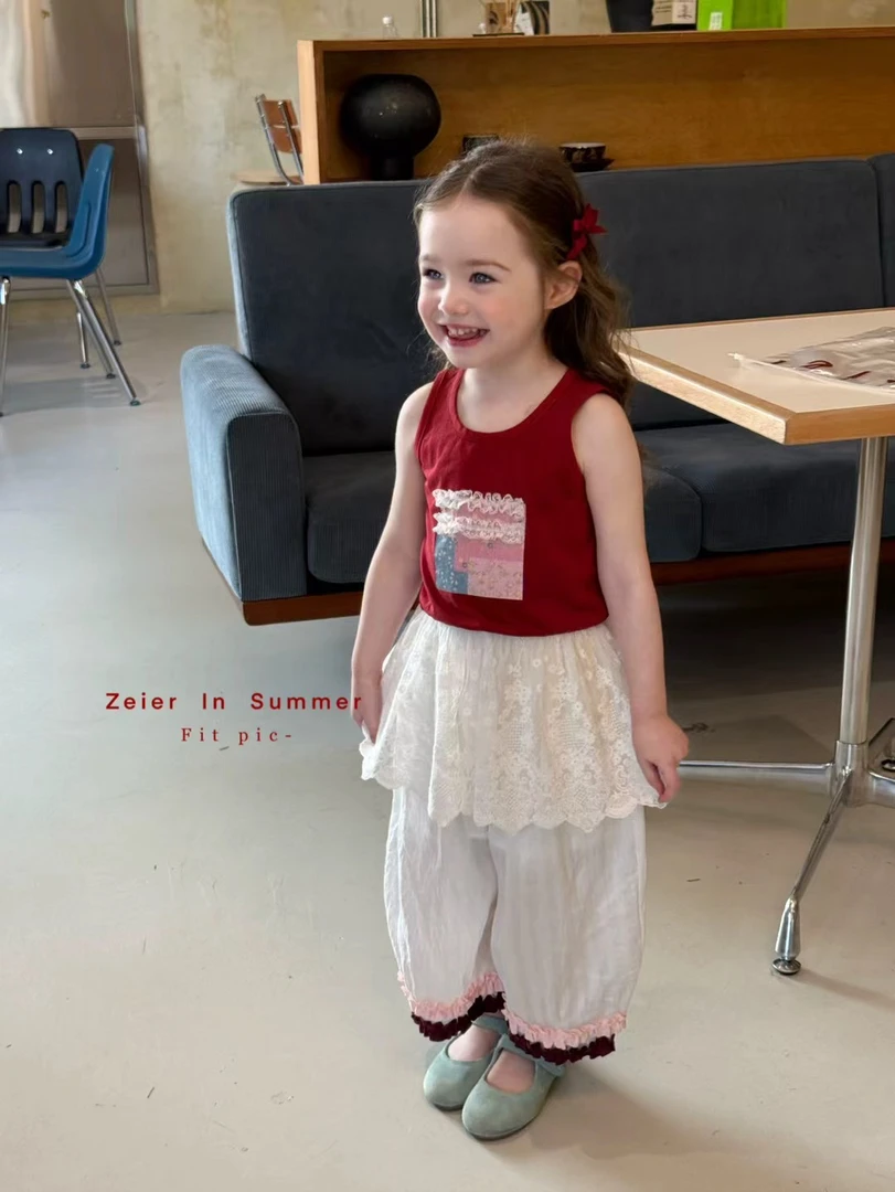 Zeier2025夏女童红色套装