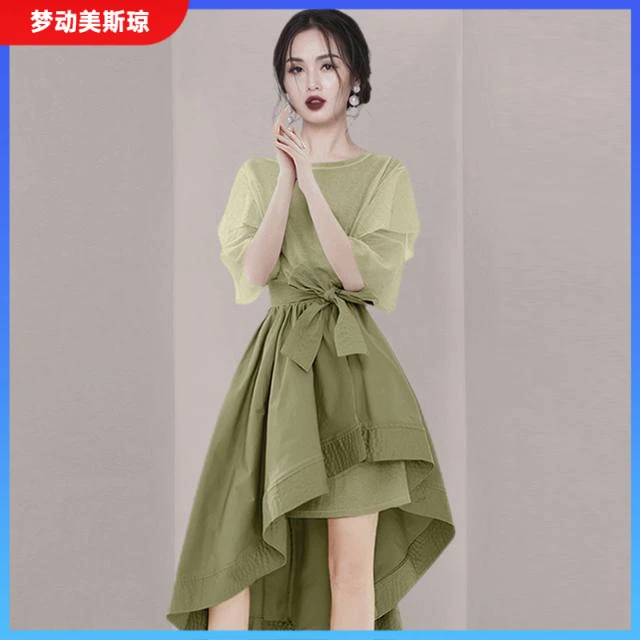 I设计感2024新款欧美时尚套装女夏T恤连衣裙不规则半身裙两件套1