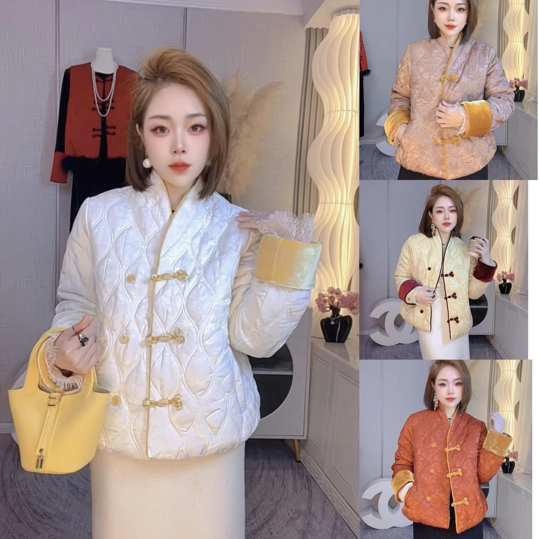 2025新款新中式短款立领提花盘扣棉服外套高级感冬季保暖厚款棉衣
