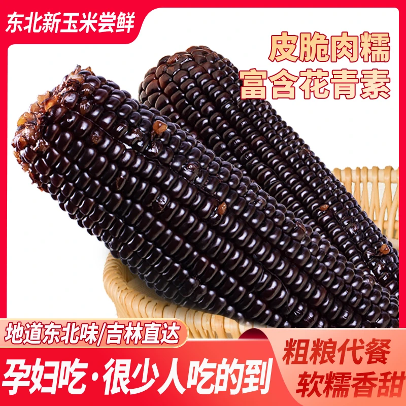 析芮东北黑玉米糯玉米棒新鲜甜糯粘黏有机玉米真空装营养苞米早餐