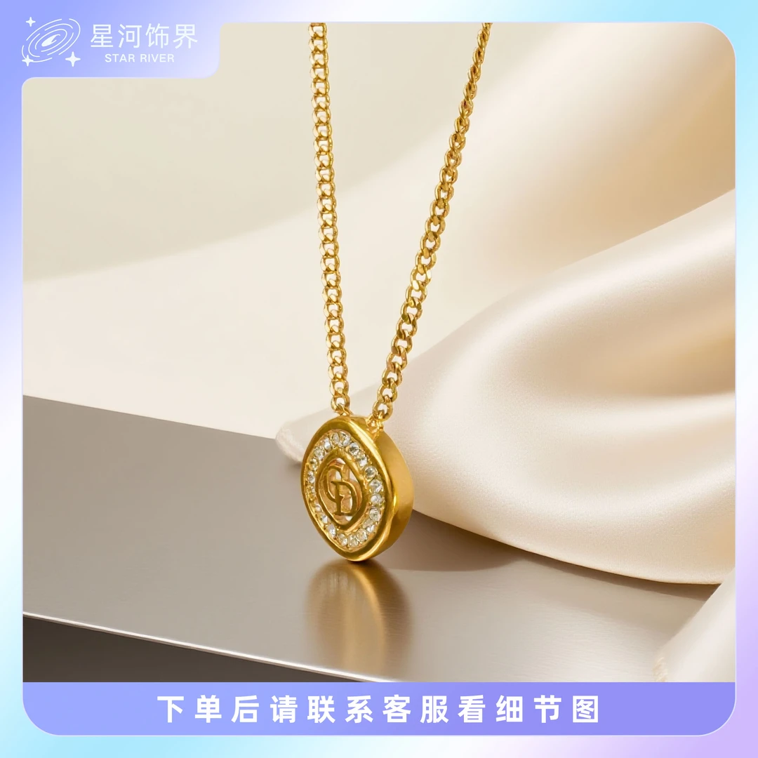 99新 DIOR/迪奥 轻奢微镶菱形CD镶钻项链