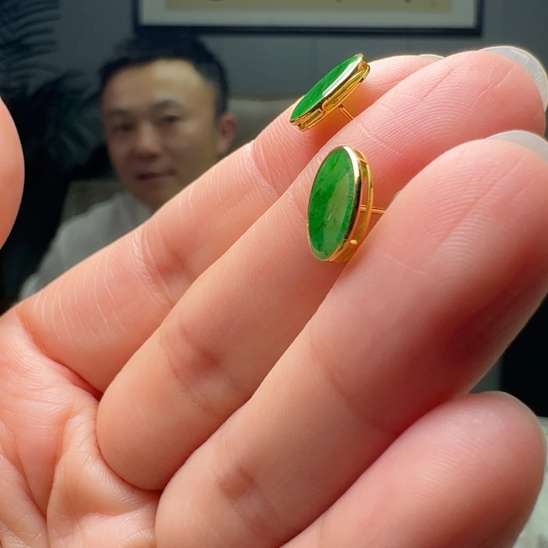 翡翠18K金镶嵌耳饰多样性发货其一
