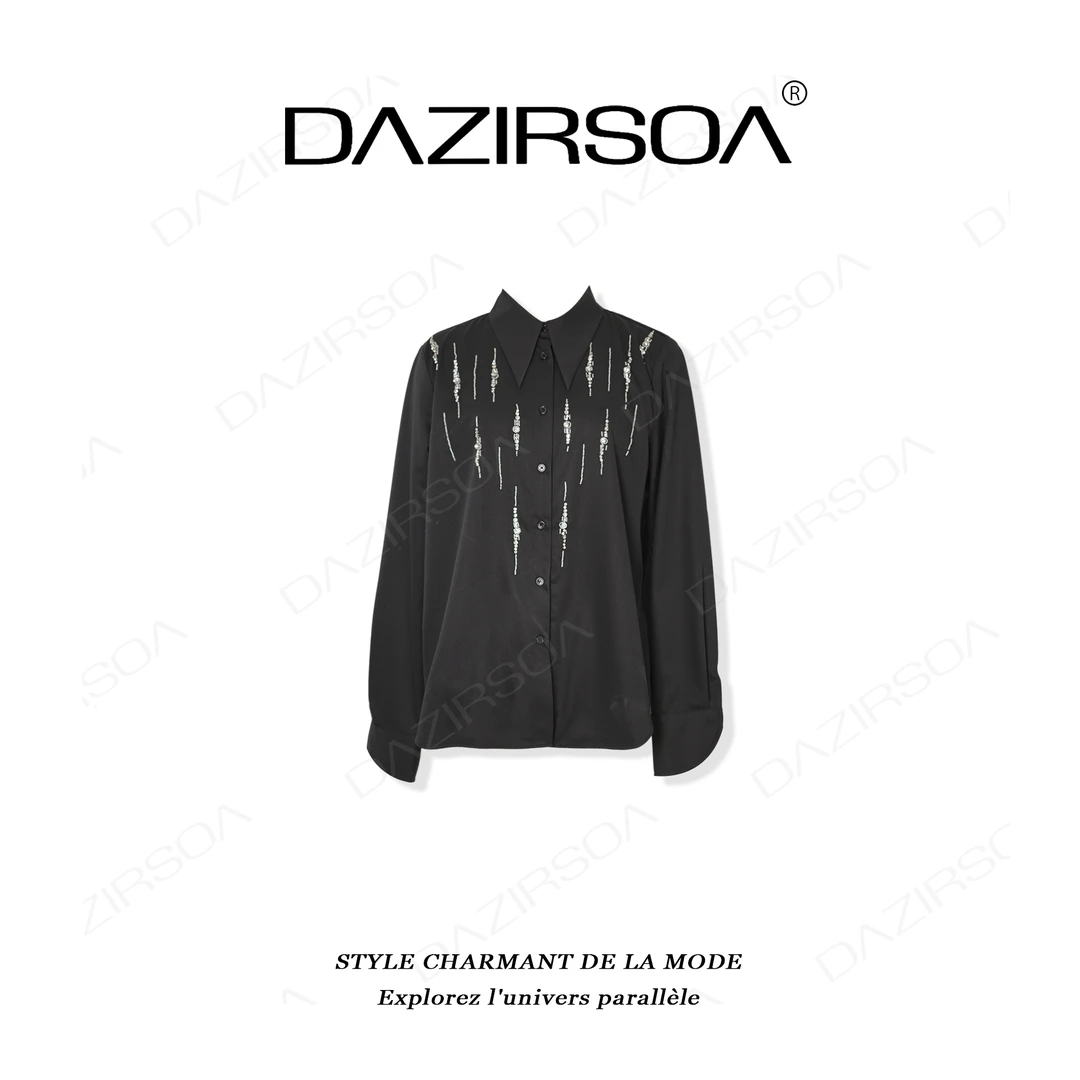 DAZIRSOA/达姿“幻彩流光”时尚百搭拼接法绣烫钻洋气衬衫 X072