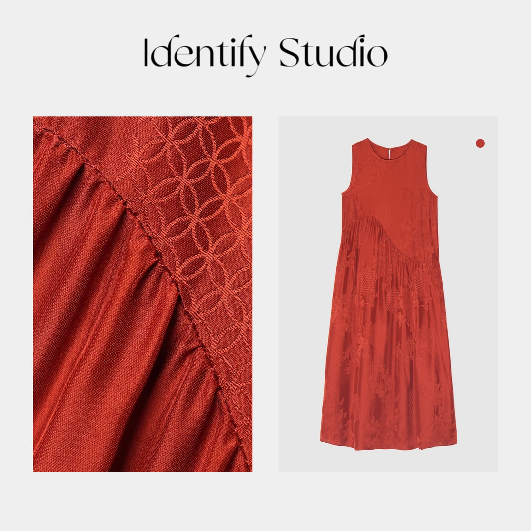 香香【随性磁场】红色提花背心裙连衣裙春夏新中式长裙