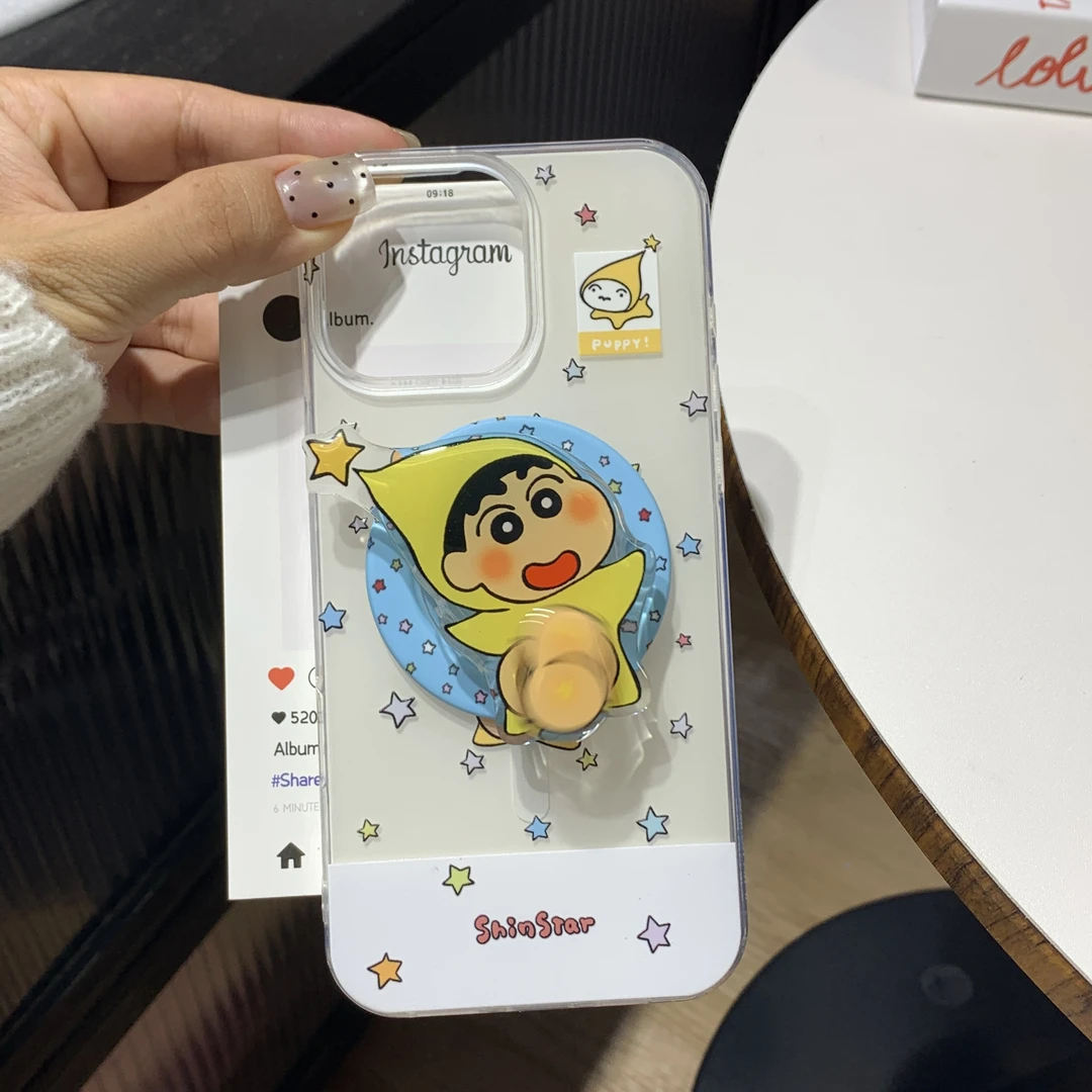 可爱旋转屁屁搞怪长帽小新磁吸支架适用苹果华为小米/oppo手机壳