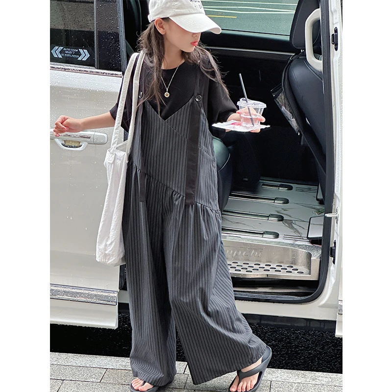 K29312韩系女童背带裤套装2025夏装新款儿童休闲短袖裤子两件套潮