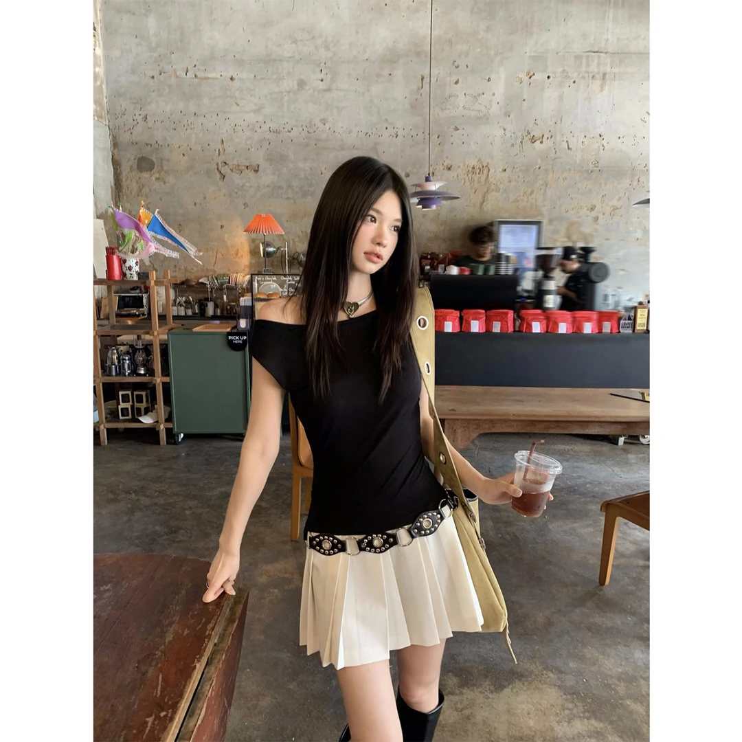ED.lumoder 大耳朵 【夏现】拼接连衣裙女夏季斜肩韩系长裙D5Q1890