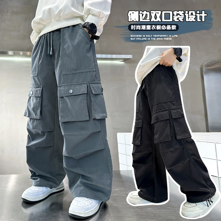 裤子休闲春秋男童中大童休闲裤运动时尚宽松侧边双口袋直筒帅气
